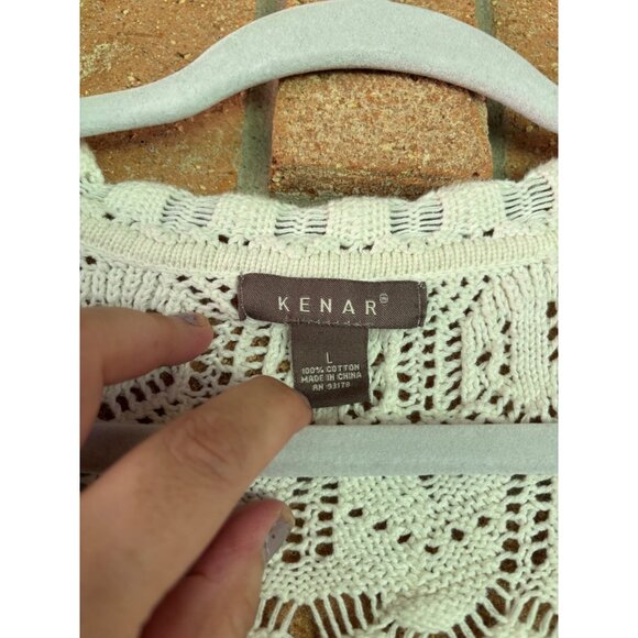Kenar Womens Open Knit Ivory Cardigan Sweater Cotton Button Front - Picture 4 of 8